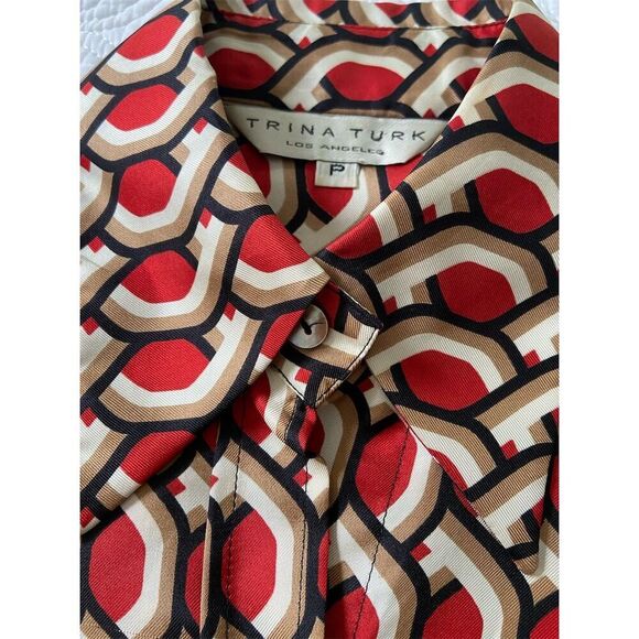 Trina Turk Women's Silk Button-Up Blouse Size P Multicolor Geometric Casual Fall - Picture 5 of 12